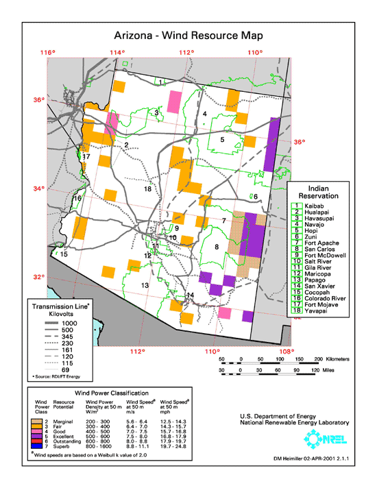 Arizona Solar Center - Arizona Resource Maps - Wind, PV, Collocated ...